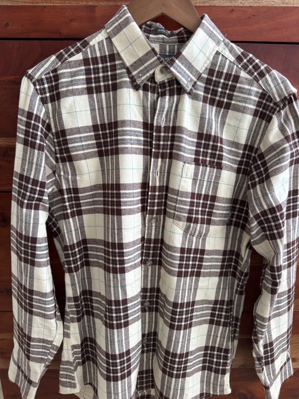Eddie Bauer Brown and Cream Plaid Button-Down Shirt